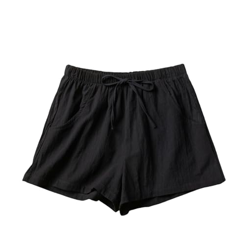 AYKZGIQS Shorts Damen Hohe Taillierte Baumwoll- Und Leinenshorts Für Frauen Sommer Loser Schlank- (schwarz)-m von AYKZGIQS
