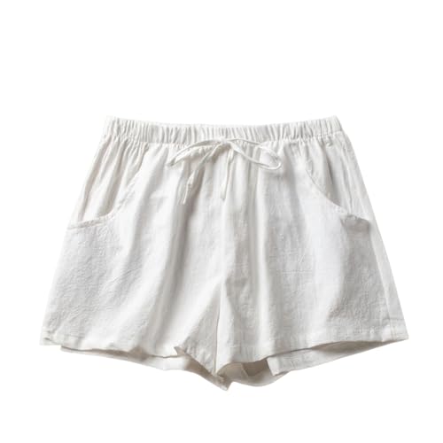 AYKZGIQS Shorts Damen Hohe Taillierte Baumwoll- Und Leinenshorts Für Frauen Sommer Loser Schlank-(weiß)-m von AYKZGIQS