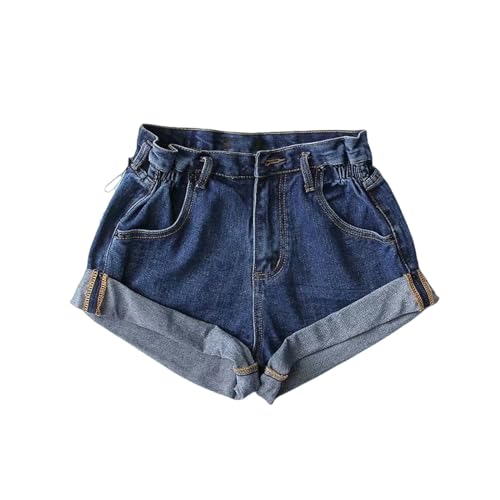 AYKZGIQS Shorts Damen Sommer-Denim-Shorts Fünffarbige Elastische Taille Curled Denim Hot Hosen Für Frauen-dunkelblau-l von AYKZGIQS
