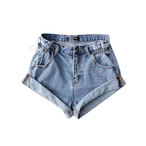 AYKZGIQS Shorts Damen Sommer-Denim-Shorts Fünffarbige Elastische Taille Curled Denim Hot Hosen Für Frauen-hellblau-xs von AYKZGIQS