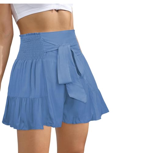 AYKZGIQS Shorts Damen Sommer Riemchen Rüschen Mode Frauen Mit Weit Ligenden Shorts Vielseitige Freizeitkulottes Drapy-a-m von AYKZGIQS
