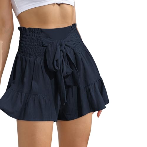 AYKZGIQS Shorts Damen Sommer Riemchen Rüschen Mode Frauen Mit Weit Ligenden Shorts Vielseitige Freizeitkulottes Drapy-blau-XL von AYKZGIQS