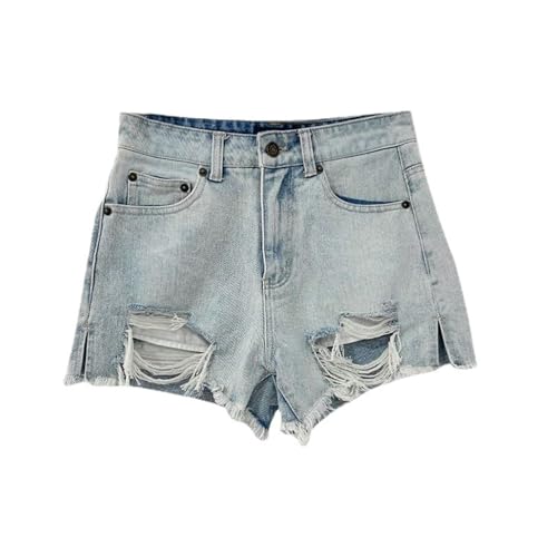 AYKZGIQS Shorts Damen Zerrissene Lässige, Verzweifelte Jeans Kurze Hochtüfendeckung Hüftlebehosen Street Hip-hop Hosen Frauen-hellblau-XL von AYKZGIQS