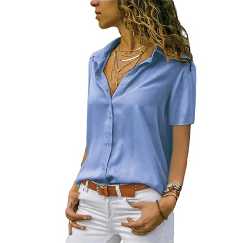 AYKZGIQS T Shirt Sommer Lässige Kurze Schläfrige Lose Frauen Weiße Hemd Büro Mujer Femme Bluses-Denim Blue-XXL von AYKZGIQS