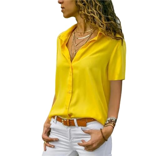 AYKZGIQS T Shirt Sommer Lässige Kurze Schläfrige Lose Frauen Weiße Hemd Büro Mujer Femme Bluses-Gelb-L von AYKZGIQS