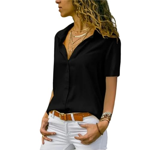 AYKZGIQS T Shirt Sommer Lässige Kurze Schläfrige Lose Frauen Weiße Hemd Büro Mujer Femme Bluses-Schwarz-3Xl von AYKZGIQS