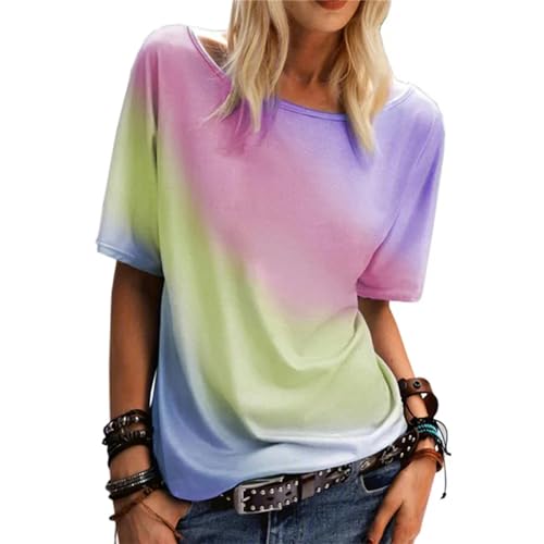 AYKZGIQS T-Shirts für Damen Women's Wear Large Size S-5xl Regenbogenverlauf Bedrucktes Kurzärmeliges Damen T-Shirt Bequemes Gewebe-Purple-XXL von AYKZGIQS