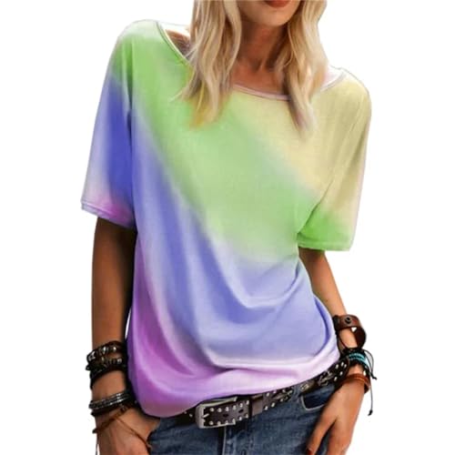 AYKZGIQS T-Shirts für Damen Women's Wear Large Size S-5xl Regenbogenverlauf Bedrucktes Kurzärmeliges Damen T-Shirt Bequemes Gewebe-gelb-3xl von AYKZGIQS
