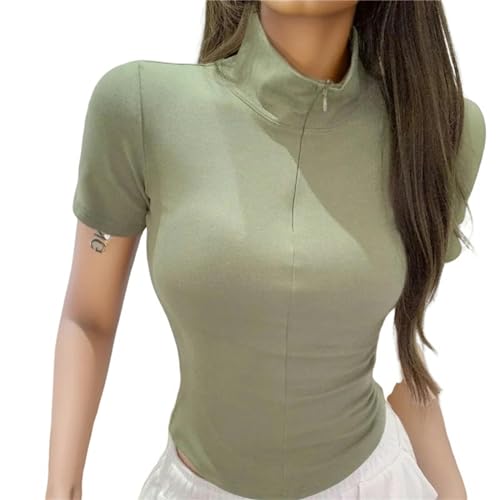 AYKZGIQST Shirt Reißverschluss Crop Top Kurzarm T -Shom Summer T Shirt Chic Outfits-Grün-Einheitsgröße von AYKZGIQS