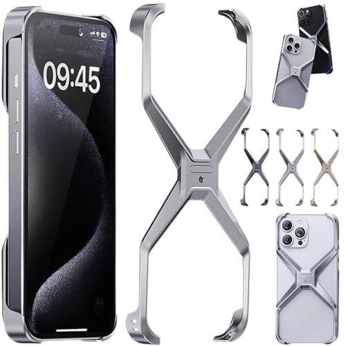 X Shape Anti-Fall Bare Phone Case,X Shaped Metal Frame for iPhone,Metal Corner Pad Anti-Fall Phone Case,Premium Aluminum Alloy Cover for iPhone 15/14/13 Pro Max (Silver,13) von AYLHO
