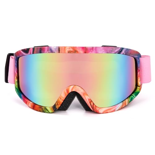 AYMQC Skibrille Motocross Brille UV Schutzbrille Snowboardbrille mit Schaumstoffpolsterung für Outdoor Aktivitäten Damen Herren Rosa mit Rosa Rahmen von AYMQC