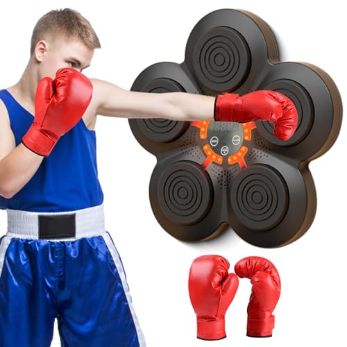 AYYDS Musik Boxmaschine Elektronische, Bluetooth Boxing Machine, Musikboxer, Wand Boxtrainingsgeräte für Kinder Erwachsene, Boxing Trainer für Heimübungen Stressabbau (Mit ErwachseneHandschuhe-Rot) von AYYDS