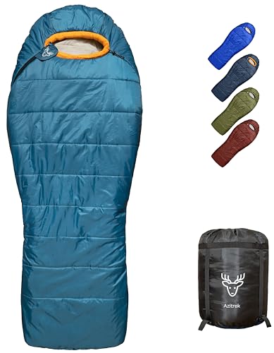 AZITREK 0-Grad-Schlafsäcke für Erwachsene und Jugendliche, Mumien-Erdnussform, Seitenschläferfreundlich, XXL groß und groß, Winter, kaltes Wetter, Camping-Schlafsack mit Kompressionssack (Alpinblau) von AZITREK