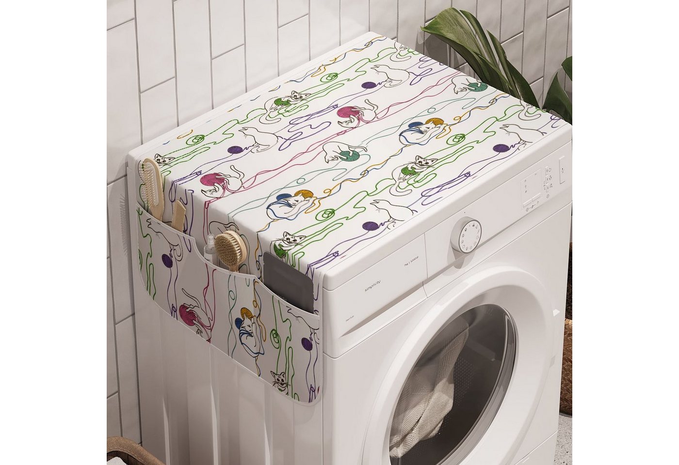 Abakuhaus Badorganizer Anti-Rutsch-Stoffabdeckung für Waschmaschine und Trockner, Kätzchen Katzen, die mit Garn-Bällen von Abakuhaus