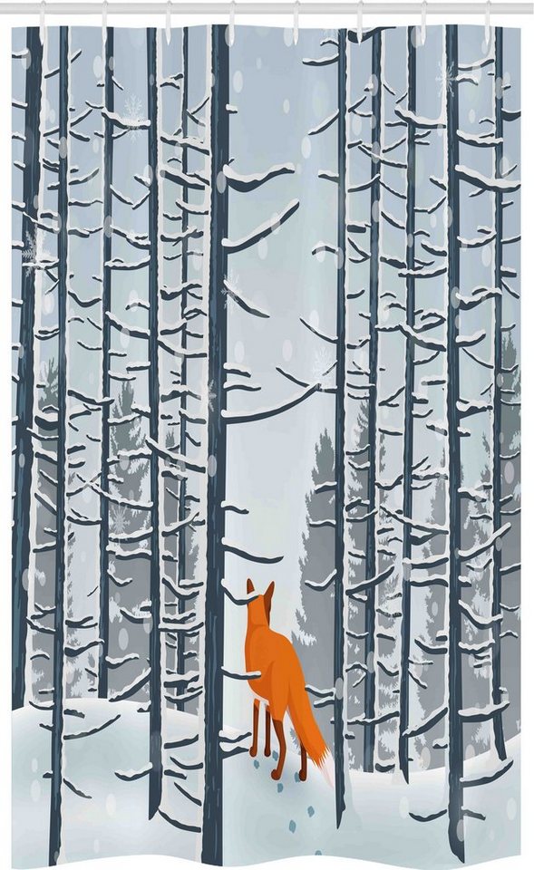 Abakuhaus Duschvorhang Badezimmer Deko Set aus Stoff mit Haken Breite 120 cm, Höhe 180 cm, Winter Fox Walking auf Schnee Woods von Abakuhaus