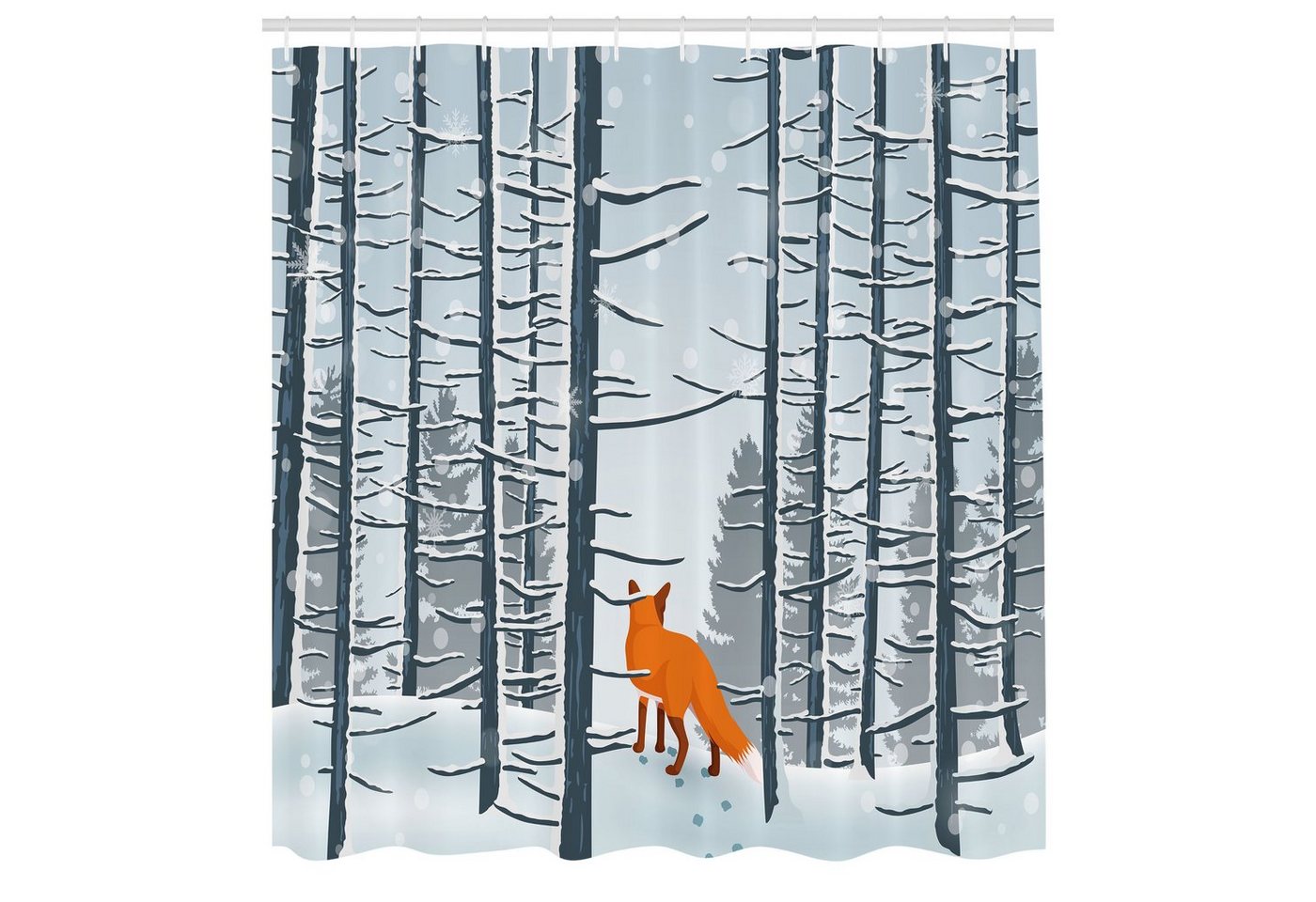 Abakuhaus Duschvorhang Moderner Digitaldruck mit 12 Haken auf Stoff Wasser Resistent Breite 175 cm, Höhe 180 cm, Winter Fox Walking auf Schnee Woods von Abakuhaus