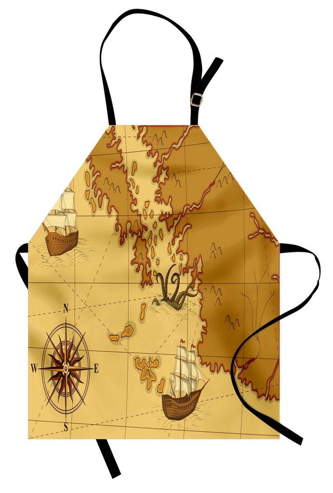 Abakuhaus Kochschürze Höhenverstellbar Klare Farben ohne verblassen, Meer Alte Karte mit Schiffskompass von Abakuhaus