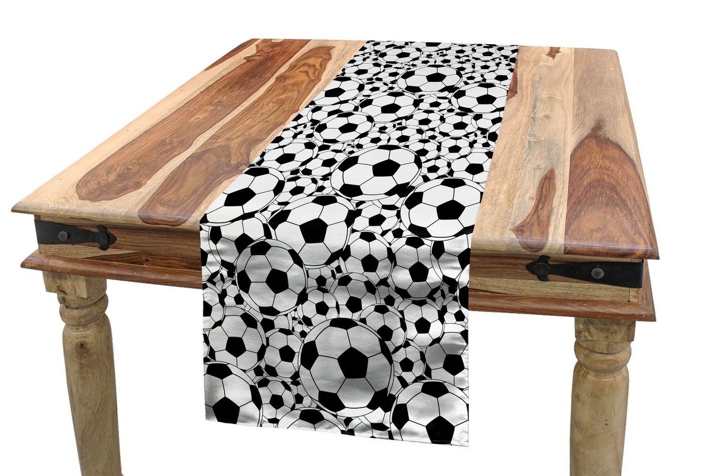 Abakuhaus Tischläufer Esszimmer Küche Rechteckiger Dekorativer Tischläufer, Fußball Monochrome Balls Jungen von Abakuhaus