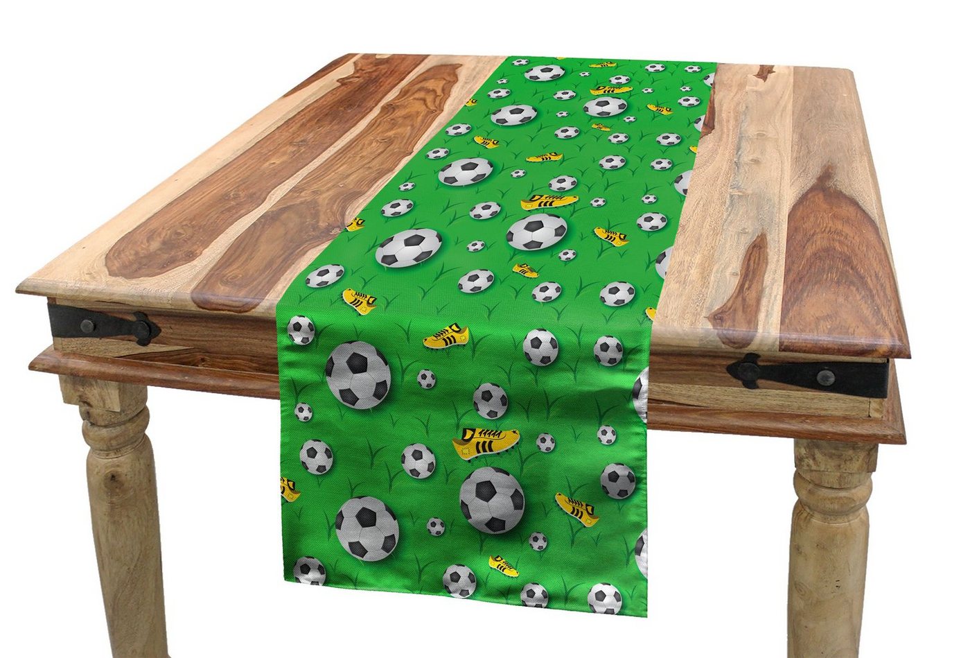 Abakuhaus Tischläufer Esszimmer Küche Rechteckiger Dekorativer Tischläufer, Fußball Schuhe Bälle auf Gras von Abakuhaus
