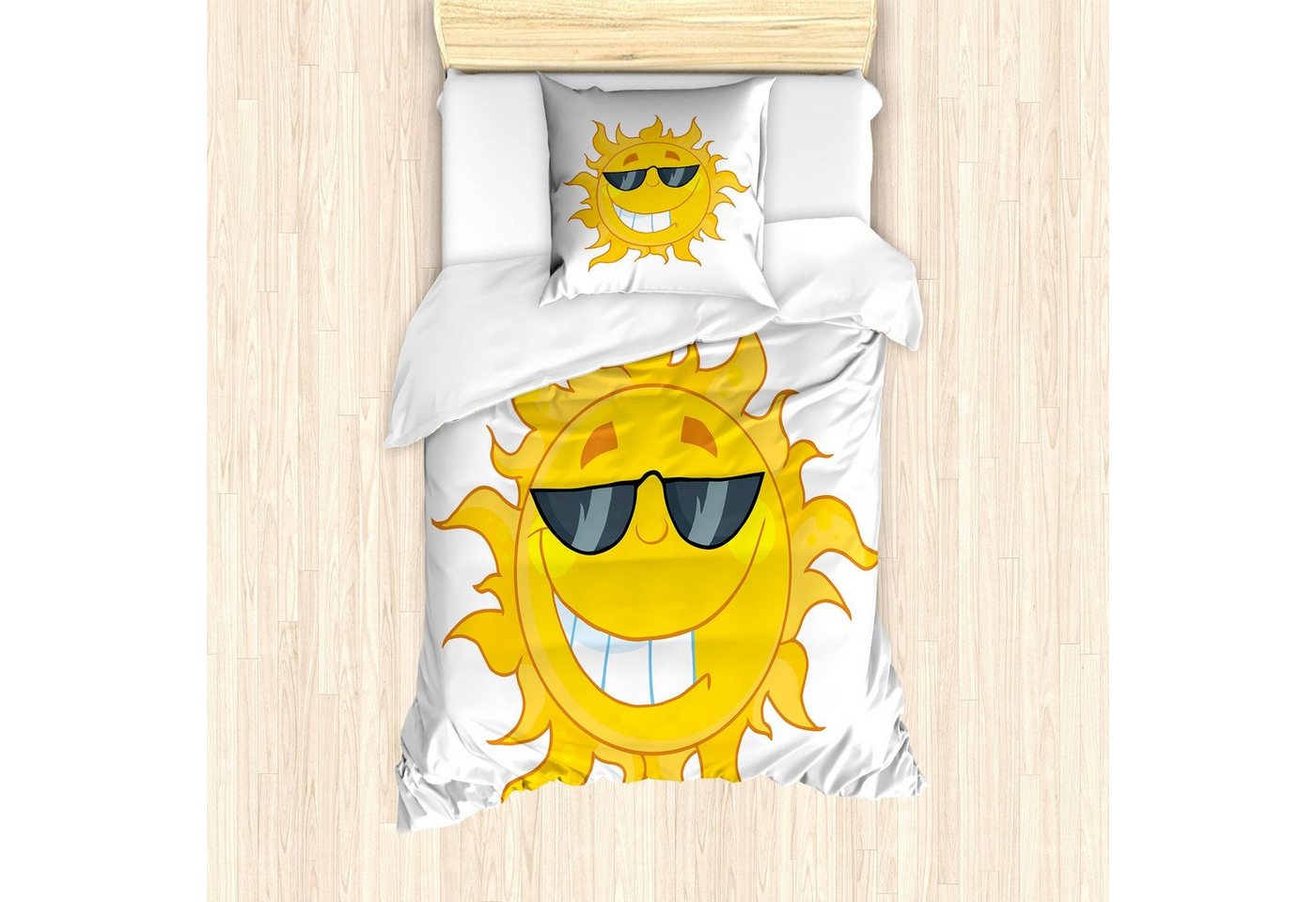 Bettwäsche Milbensicher Allergiker geeignet mit Kissenbezug, Abakuhaus, Microfaser, Sonnenbrille Fröhlich Sun Lächeln von Abakuhaus