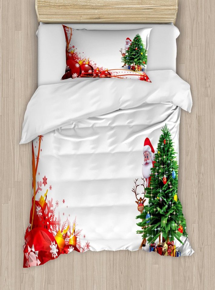 Bettwäsche Top Qualität Weich und Warm 3 Teiligen Bettbezug mit 1 Kissenbezüge, Abakuhaus, Microfaser, Weihnachtsmann Red Ball Baum von Abakuhaus