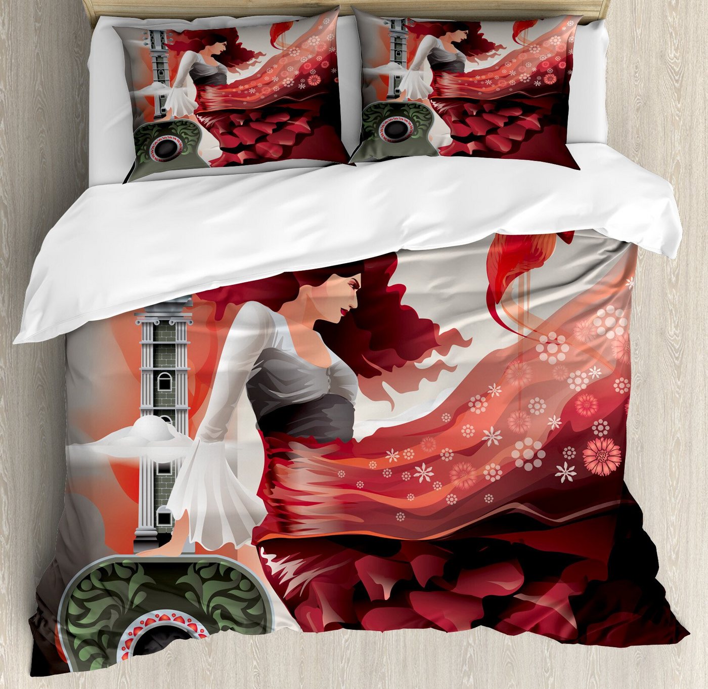 Bettwäsche Top Qualität Weich und Warm 3 Teiligen Bettbezug mit 2 Kissenbezüge, Abakuhaus, Microfaser, Spanisch Flamenco-Tänzer-Lady von Abakuhaus