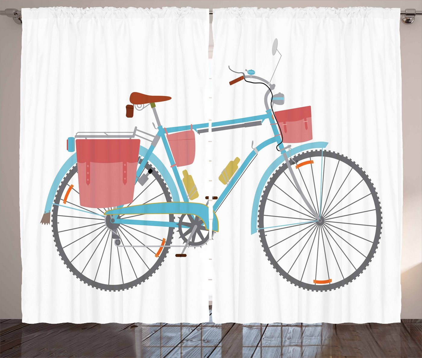 Gardine Schlafzimmer Kräuselband Vorhang mit Schlaufen und Haken, Abakuhaus, Fahrrad Classic Tour Fahrradtaschen von Abakuhaus