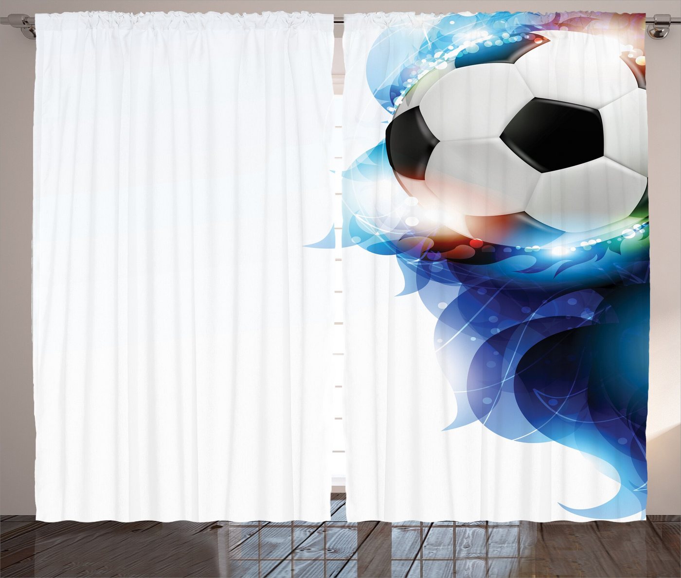 Gardine Schlafzimmer Kräuselband Vorhang mit Schlaufen und Haken, Abakuhaus, Fußball Ball Graphic Game Sport von Abakuhaus