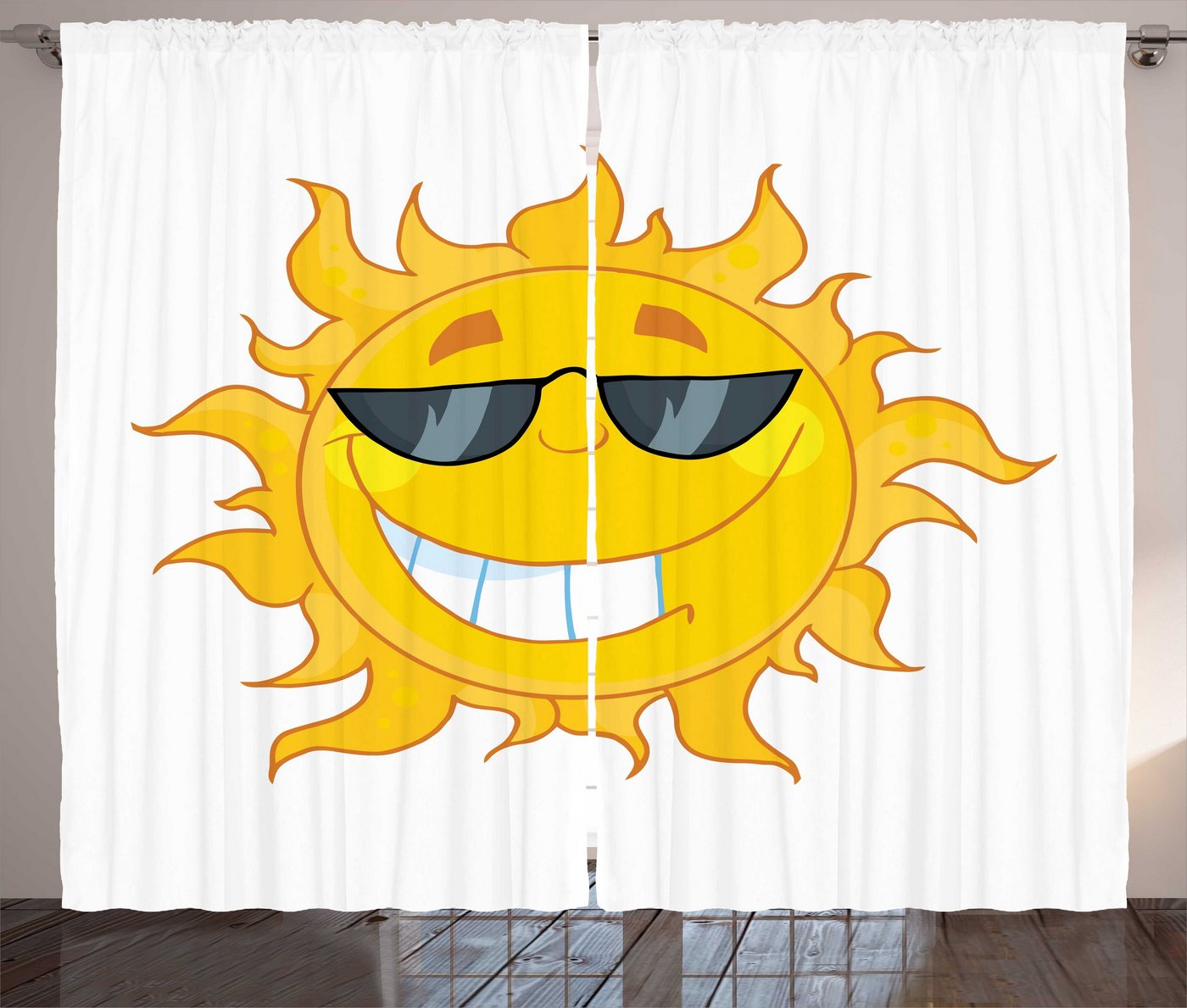 Gardine Schlafzimmer Kräuselband Vorhang mit Schlaufen und Haken, Abakuhaus, Sonnenbrille Fröhlich Sun Lächeln von Abakuhaus