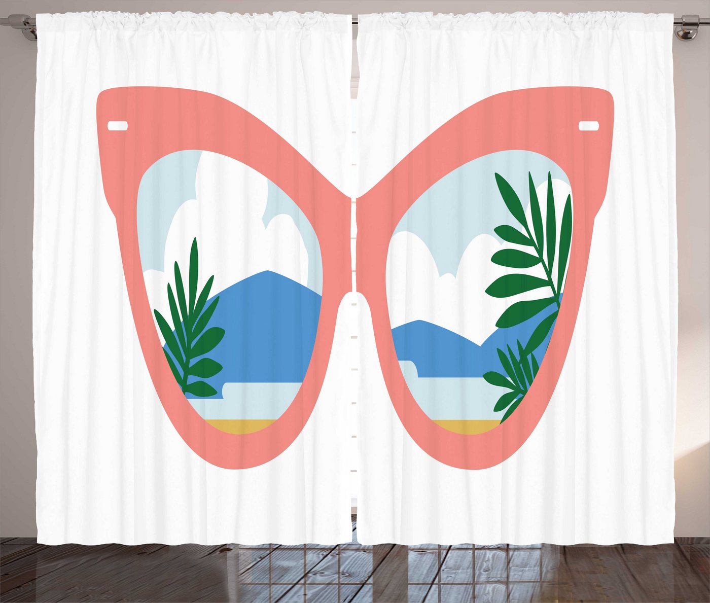 Gardine Schlafzimmer Kräuselband Vorhang mit Schlaufen und Haken, Abakuhaus, Sonnenbrille Strand-Sommer-Accessoire von Abakuhaus