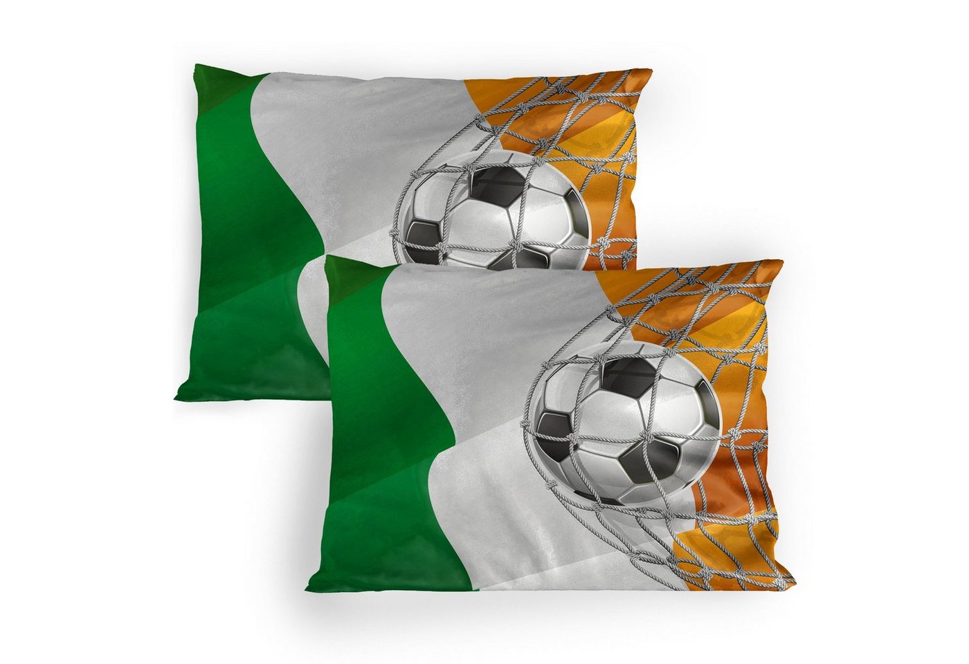 Kissenbezüge Dekorativer Standard Gedruckter Kissenbezug, Abakuhaus (2 Stück), irisch Fußball im Netz Tor von Abakuhaus