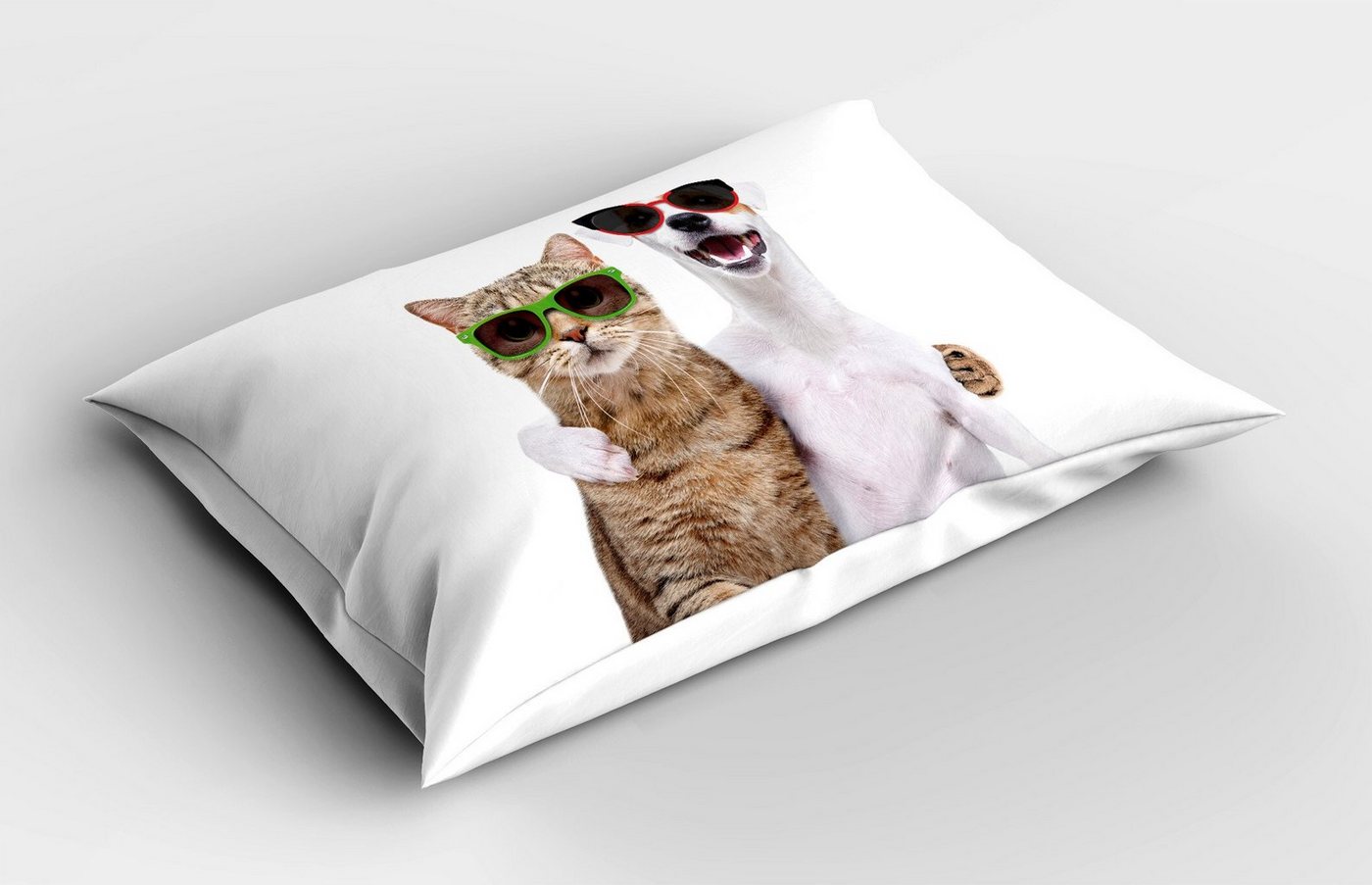 Kissenbezüge Dekorativer Standard Size Gedruckter Kopfkissenbezug, Abakuhaus (1 Stück), Süße Katze Katze und Hund in den Sonnenbrillen von Abakuhaus