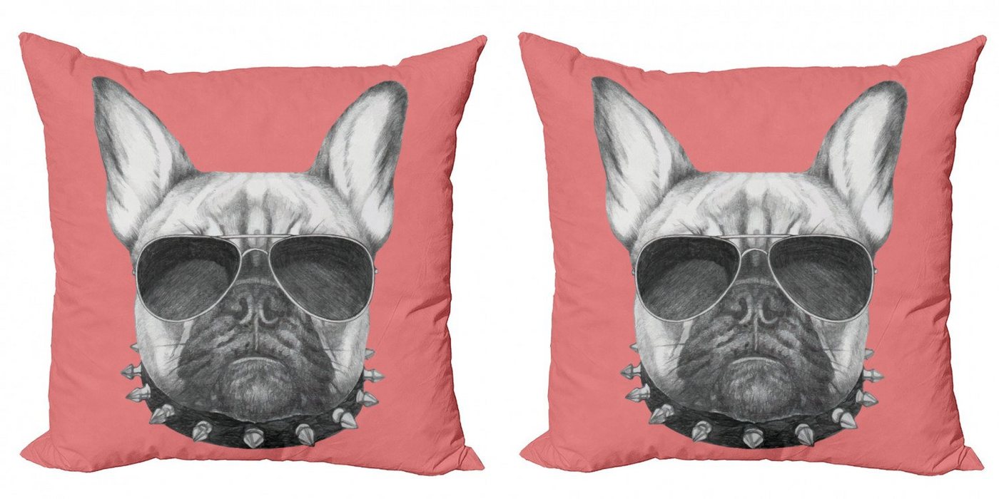 Kissenbezüge Modern Accent Doppelseitiger Digitaldruck, Abakuhaus (2 Stück), Bulldogge Hundeskizze Sonnenbrillen von Abakuhaus