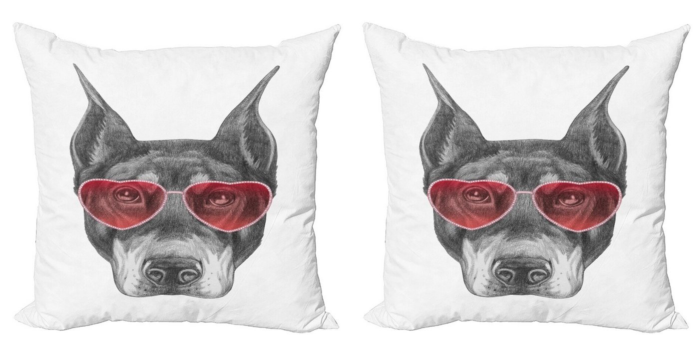 Kissenbezüge Modern Accent Doppelseitiger Digitaldruck, Abakuhaus (2 Stück), Sonnenbrille Bleistiftzeichnung Hund von Abakuhaus