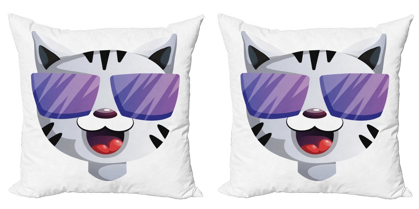 Kissenbezüge Modern Accent Doppelseitiger Digitaldruck, Abakuhaus (2 Stück), Sonnenbrille Cartoon Kitten Portrait von Abakuhaus