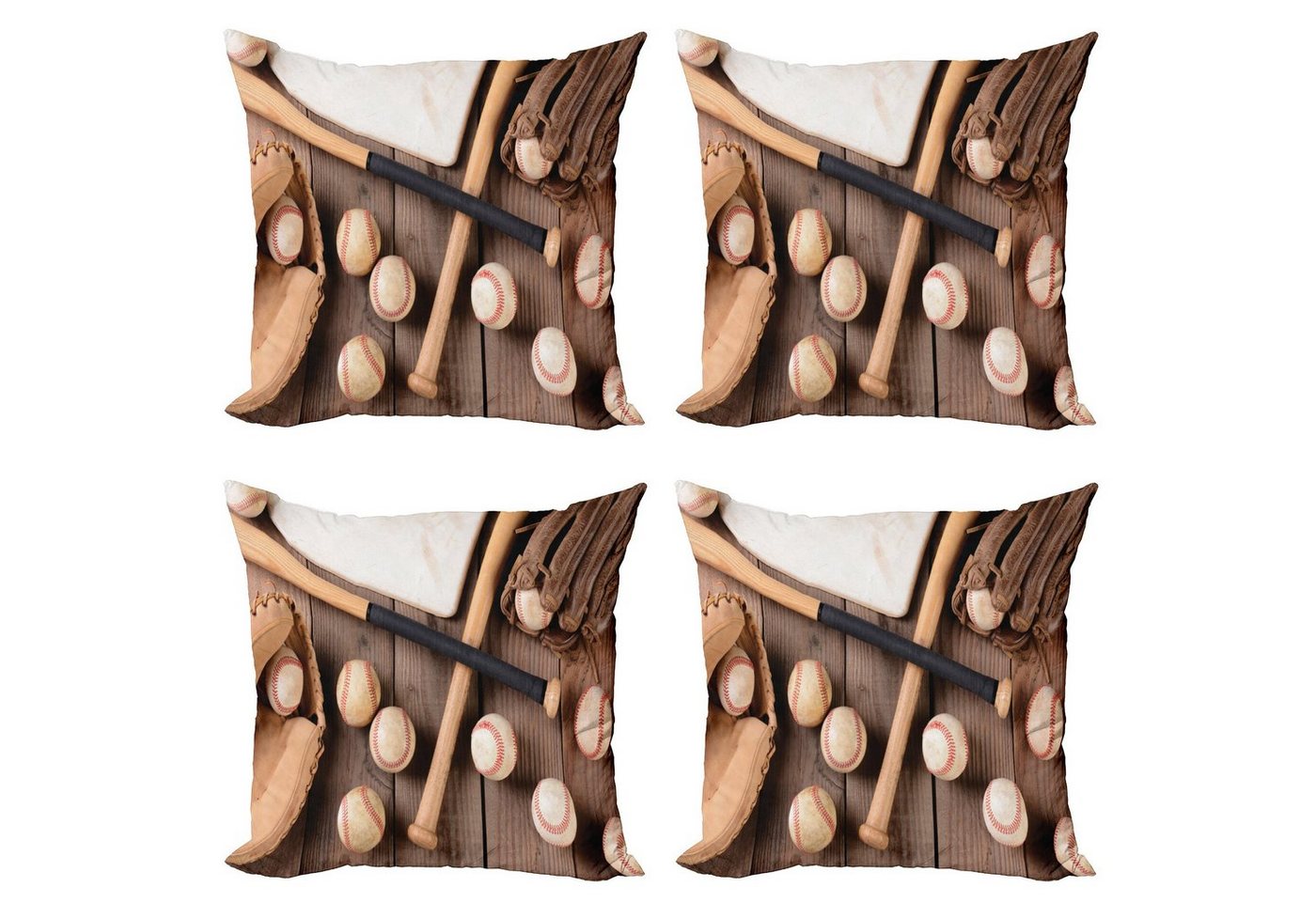 Kissenbezüge Modern Accent Doppelseitiger Digitaldruck, Abakuhaus (4 Stück), Baseball Schläger Bälle und Handschuhe von Abakuhaus