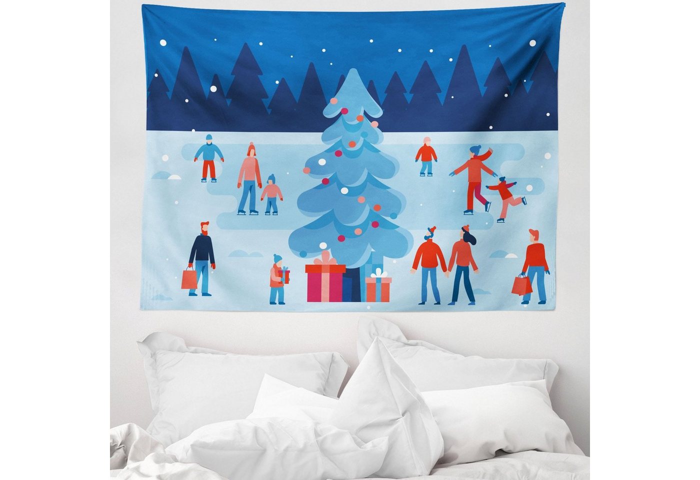 Wandteppich aus Weiches Mikrofaser Stoff Für das Wohn und Schlafzimmer, Abakuhaus, rechteckig, Schlittschuhe Weihnachtsszene Nacht von Abakuhaus