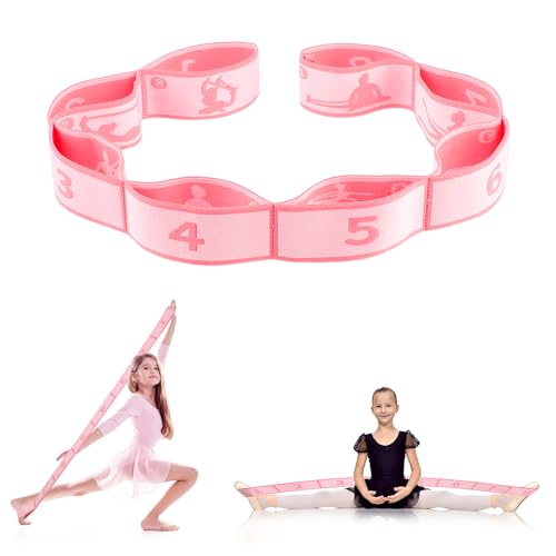 Yoga Stretching Strap, Abeillo Yoga Stretch Gurt mit 8 Schleifen, Yoga Zubehör, Fitnessbander, Resistance Bands, Gymnastikband Elastisch für Pilates, Tanz, Gymnastik, Effektives Dehnung (Rosa) von Abeillo