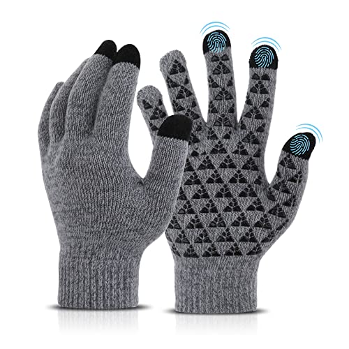 Abeillo Strickhandschuhe Touchscreen Handschuhe für Damen, Warme Rutschfester Winterhandschuhe mit Druck Dünne Fleece Liner Dehnbares Winter Gestrickte Thermohandschuhe von Abeillo