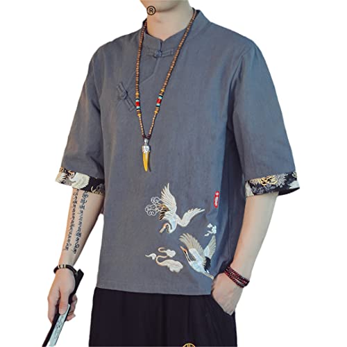 Abigprofit Herren Kimono Sommer Freizeit Lose Dünnes T-Shirt Yukata Japanisches Samurai Kimono T-Shirt Gray Blue Top M von Abigprofit