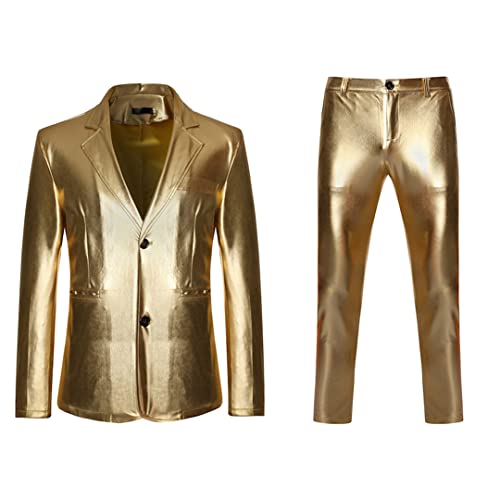 Abigprofit Herren Shiny Gold Metallic Glitzer Anzug Nachtclub Slim Fit Einreiher Anzüge Mit Hose Gold XL von Abigprofit