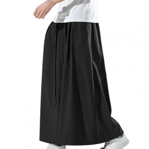 Abigprofit Schwarze Hakama-Kung-Fu-Hose aus Eisseide für Herren mit weitem Saum Wushu-Kimono, chinesische Weithose Black 4XL von Abigprofit