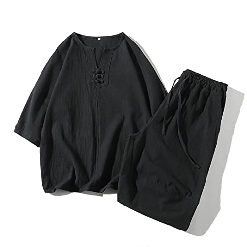 Herren-Kimono-Kurzarm-T-Shirt-Hose im japanischen Stil, Zweiteilige Oberteile, Hosenanzüge Color 2 5XL von Abigprofit