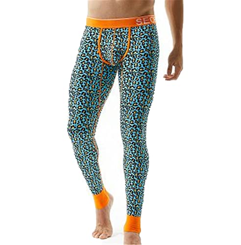 Herren Sexy Leopard Baumwolle Lange Unterhose Thermo Unterhose Strumpfhose Leggings Warme Hose Slim Orange Belt L von Abigprofit