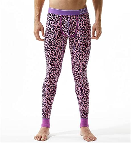 Herren Sexy Leopard Baumwolle Lange Unterhose Thermo Unterhose Strumpfhose Leggings Warme Hose Slim Purple Belt L von Abigprofit