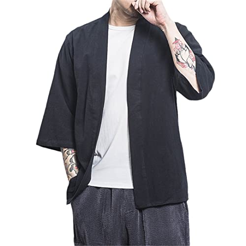 Japanischer Kimono Herren Strickjacke Streetwear Yukata Shirt Haori Kimono Shirt Yleu35-Black 1 5XL von Abigprofit