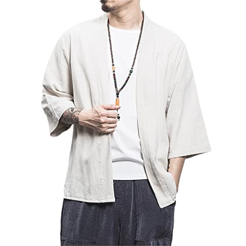 Japanischer Kimono Herren Strickjacke Streetwear Yukata Shirt Haori Kimono Shirt Yleu35-White 1 L von Abigprofit
