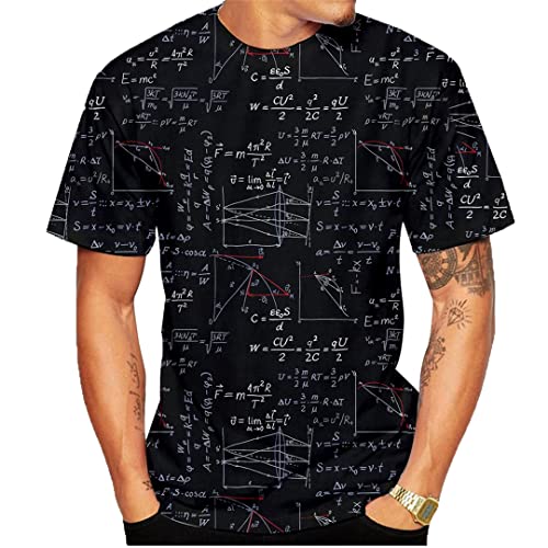 Männer Groß Plus Größe Casual Kurzarm 3D Druck Mathematik Formel T-Shirt Black S von Abigprofit