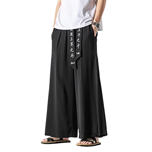 Männer im chinesischen Stil, Sommer, dünne Eisseidenstickerei, beiläufige, Weite Hosen, lose, übergroße Hosen Black 5XL von Abigprofit