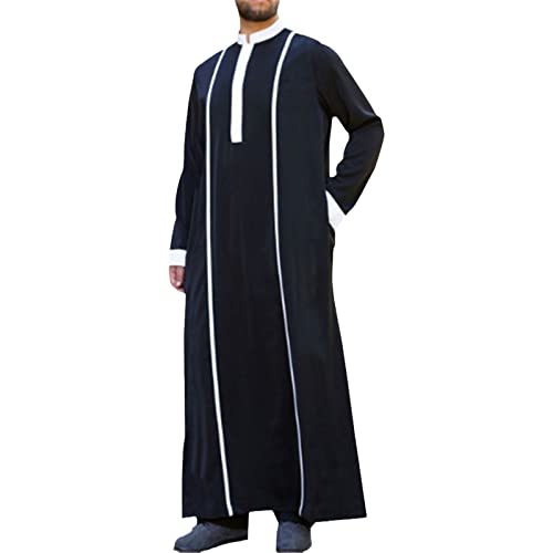 Männer islamischer arabischer Kaftan Muslim Langarm Patchwork Abaya Roben Saudi-Arabien Jubba Thobe Black XXL von Abigprofit